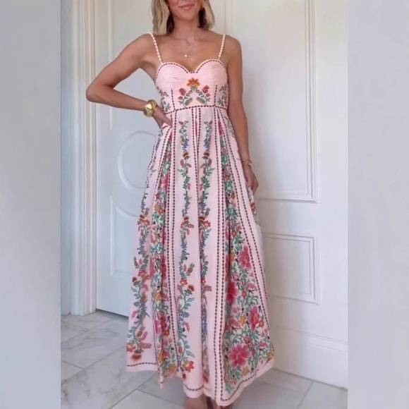 Zimmermann Dresses & Skirts - Zimmermann Pink Floral Embroidered Maxi Dress
